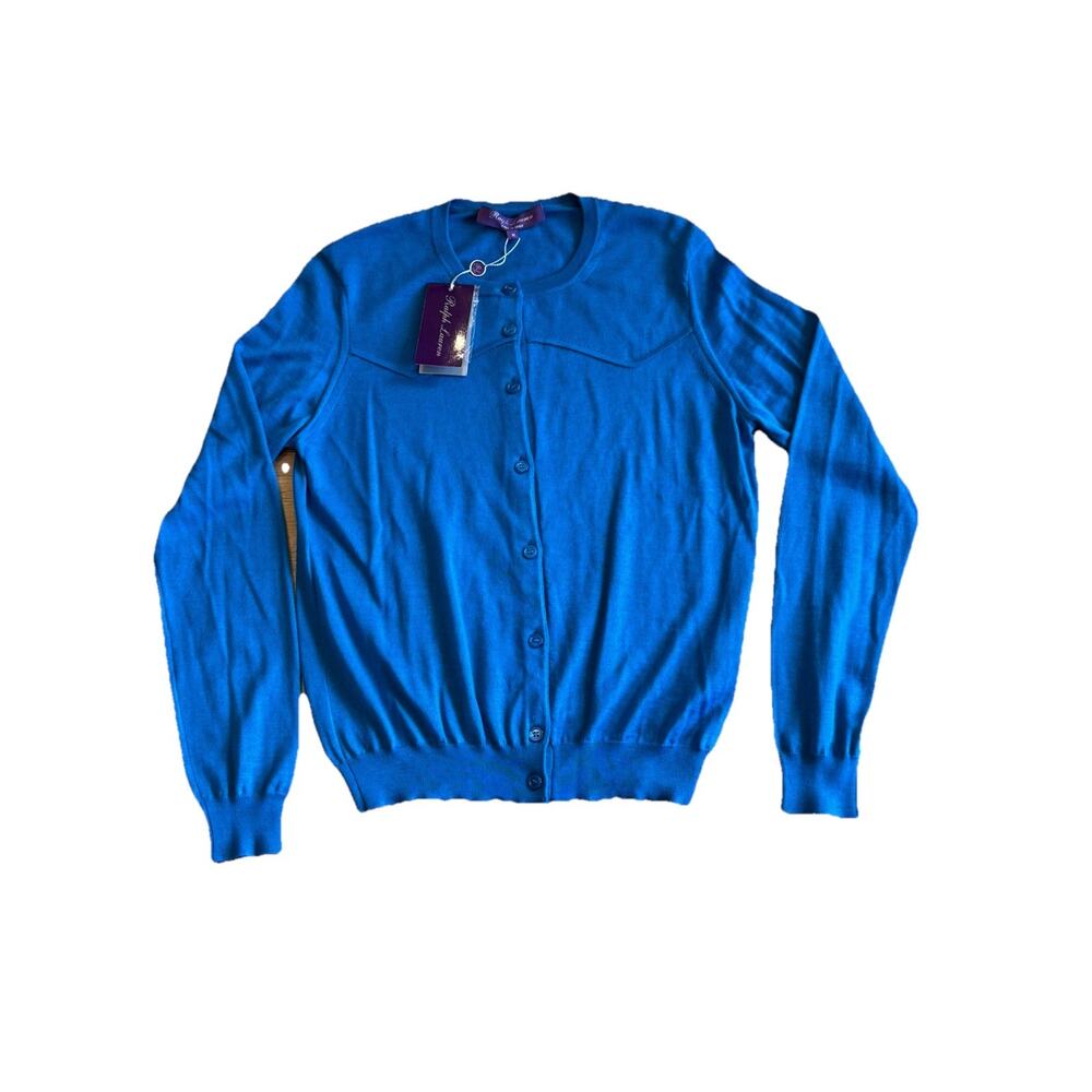 NWT Ralph Lauren Purple Label Cashmere Silk Cardigan Sweater Women’s M Blue